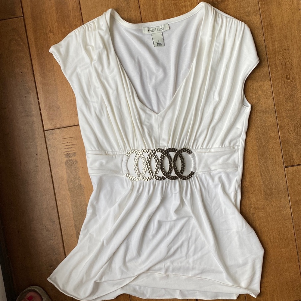 White House, Black market white shirt with silver attached belt size small